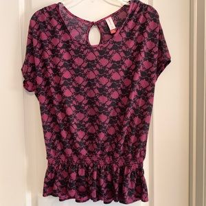 No Boundaries Cap Sleeve Rose Pink and Black Top